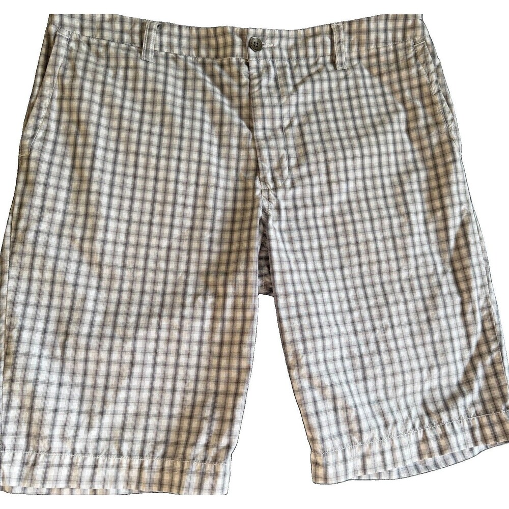 Kenneth Cole Chino Short Lightweight Brown Plaid Mens Sz 34 Golf